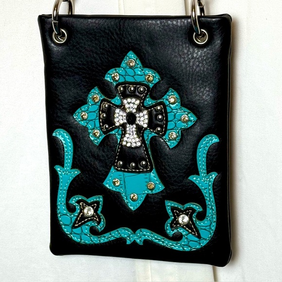 Faux Leather/Turquoise Western Theme Crossbody Bag EUC - Picture 2 of 7